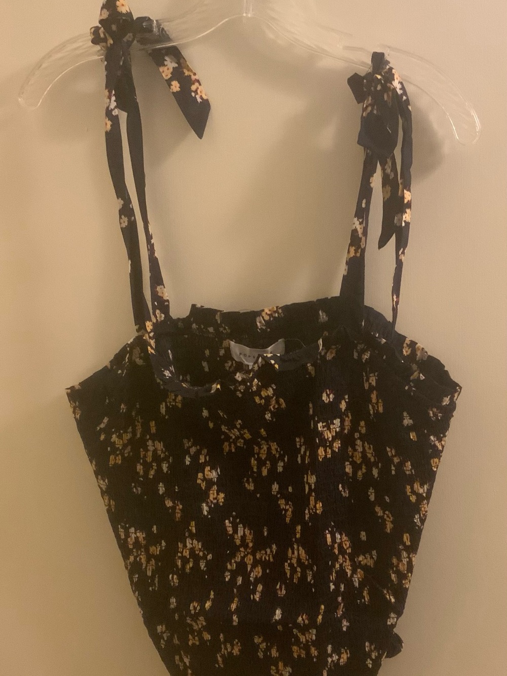 POPSUGAR Navy Floral Tie-Shoulder Smocked Camisole